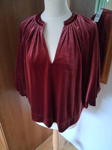 New Next Burgandy Red Velvet Volume Sleeve V Necked Blouse New (14)