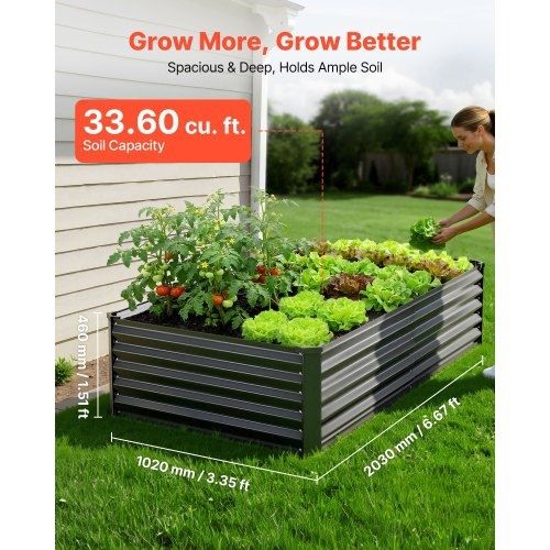 2 Pack Galvanized Raised Garden Beds, 2030 x 1020 x 460 mm, Rectangular Metal Planter Boxes Kit Outdoor, Elevated Planting Box with Gloves, Alu-Zinc, for Growing Flowers Vegetables, Dark Gray