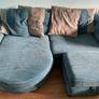 Blue 2 seater couch , single couch and footstool Image 2