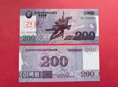 North Korea  200 Won  2008  ( Uncirculated )pick  62as ( Unc ) Specimen.