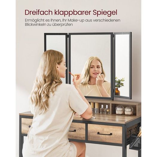 Dressing table with stool Dressing table With 3 Tri-Fold Mirror & 4 Drawer Stool Set, Makeup Vanity Table, Cosmetic Bedroom Dresser Make Up Desk For Bedroom Furniture