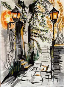 Gouache painting - abandoned house A4