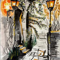 Gouache painting - abandoned house A4