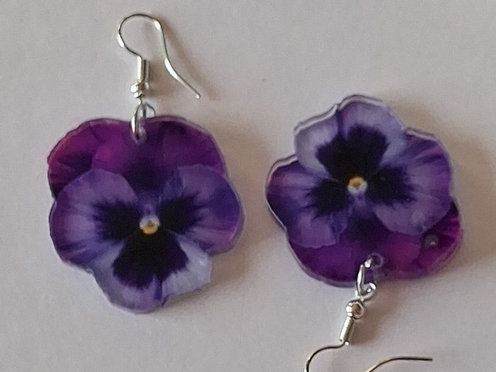 Purple Angel Floral Pansy Earrings