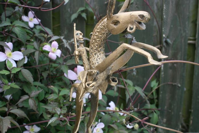 African Brass Sculpture of a Tribal Warrior on Horse