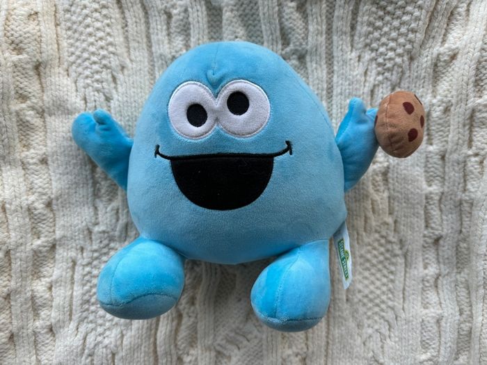 Cookie Monster about 7.5 Inch Squashy Podgies Plush Soft Toy Sesame Street Used Please look at the pictures