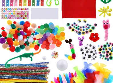 Assorted Art and Craft for Kids Include Chenille Stems, Pom Poms, Wiggle Eyes, Feather and Felt, Foam Balls for Kids DIY Art Supplies