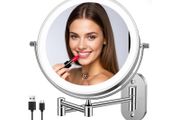 FUNTOUCH Rechargeable Cosmetic Mirror with Light, 1X 20X Magnification Wall Mounted, Dimmable Shaving Mirror, Touchscreen, 360 Rotatable, Makeup Mirror for Bathroom