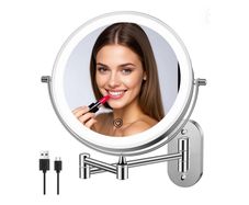FUNTOUCH Rechargeable Cosmetic Mirror with Light, 1X 20X Magnification Wall Mounted, Dimmable Shaving Mirror, Touchscreen, 360 Rotatable, Makeup Mirror for Bathroom