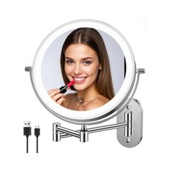FUNTOUCH Rechargeable Cosmetic Mirror with Light, 1X 20X Magnification Wall Mounted, Dimmable Shaving Mirror, Touchscreen, 360 Rotatable, Makeup Mirror for Bathroom