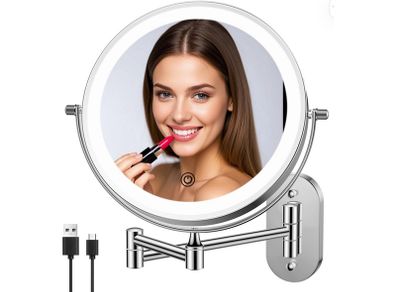 FUNTOUCH Rechargeable Cosmetic Mirror with Light, 1X 20X Magnification Wall Mounted, Dimmable Shaving Mirror, Touchscreen, 360 Rotatable, Makeup Mirror for Bathroom