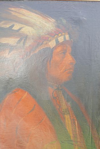 Antique  (American, 1886-1953) Portrait of an Indian Chief Oil on Canvas  28 x 21 inches