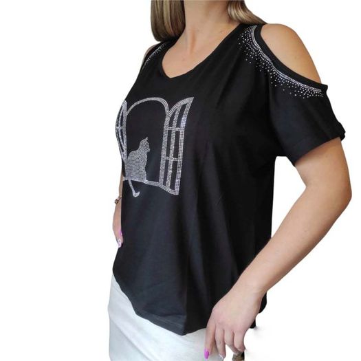 Tops Women Coldshoulder cat