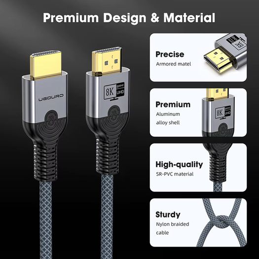 5m (8K) HDMI 2.1 Cable Copper Wire Core Cable 8K@60Hz HDR 4K@240/160/144/120/60Hz UHD Ultra High Definition Video Cable for Laptop TV