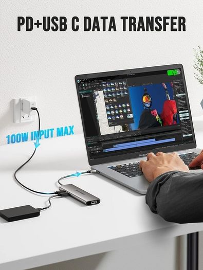 USB C 8 in 1 Hub Docking Station for Laptop PC macbook, SD, Micro SD, 1 USB C, 3 USB 3.0, HDMI & 1 USB C 100w power