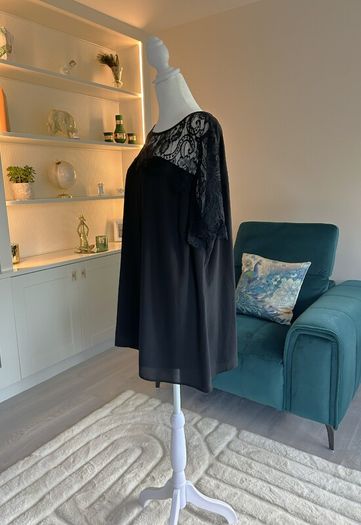 Brand-new Ladies Black Chiffon Lace Short Sleeved Top from David Emanuel
