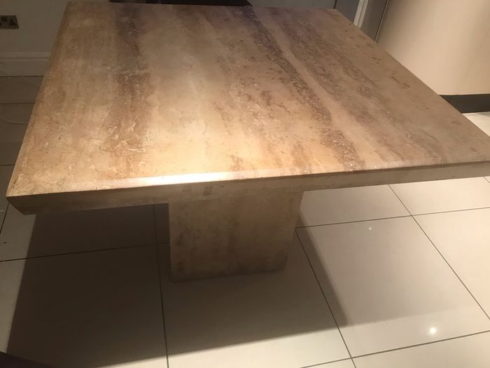 Solid granite table for sales as good as new cream and beige in colour and 6 chairs