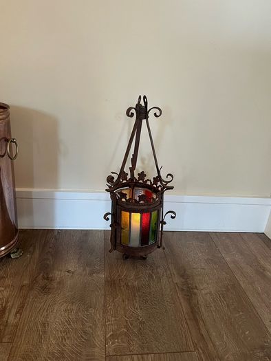 Antique Stained Glass Hall Lantern