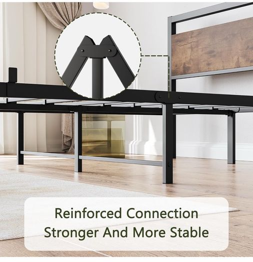 King Size Bed Frame with Wood Headboard