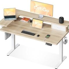 Standing Desk with Drawers, 120cm Height Adjustable Desk, Electric Standing Desk with Monitor Stand, Sit Stand Desk with USB Port