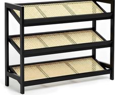 3 Tier Bamboo and Rattan Shoe Organiser Rack  Eco Friendly, Durable, Easy Assembly Compact Design for Entryway, Closet, or Hallway  Stylish and Functional Storage Black and Natural