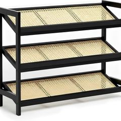 3 Tier Bamboo and Rattan Shoe Organiser Rack  Eco Friendly, Durable, Easy Assembly Compact Design for Entryway, Closet, or Hallway  Stylish and Functional Storage Black and Natural
