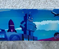 3 panels of a mural of Dublin from McDonalds Grafton Street