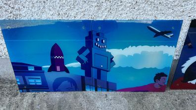 3 panels of a mural of Dublin from McDonalds Grafton Street