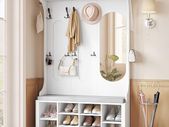 5-in-1 Coat Rack with Bench, Shoe Storage & Mirror  White