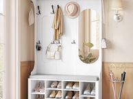 main image for ad 5-in-1 Coat Rack with Bench, Shoe Storage &amp; Mirror  White