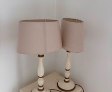 Pair of Distressed Off-White/Wood Table Lamps