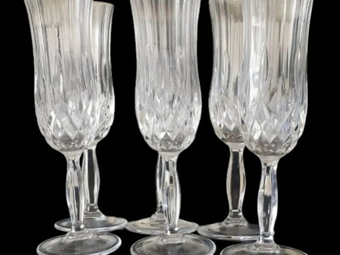 6 x Vintage RCR Harrods Crystal Champagne Flutes