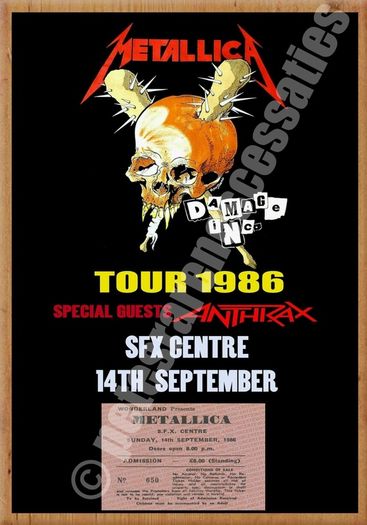 Metallica Vintage Concert Poster + Ticket SFX Dublin 1986 Reproduction Print