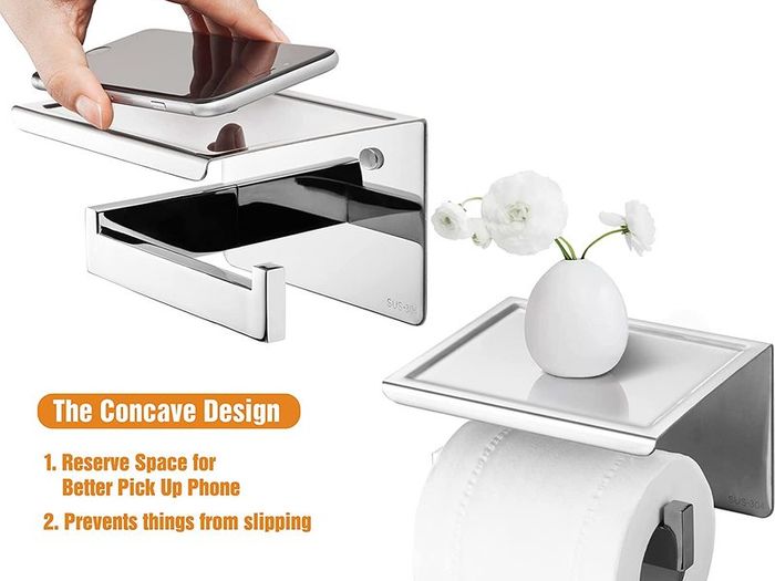 Chrome Toilet Roll Holder with Phone Self, Self Adhesive Toilet Paper Holder for Bathroom, SUS 304 Stainless Steel, Two Installation of 3M Self-Adhesive and Wall Mounted