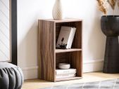 Oxford 2 Tier Cube Bookcase, Walnut Wooden Shelving Display Storage Unit Office Living Room Furniture