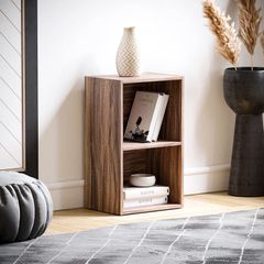 Oxford 2 Tier Cube Bookcase, Walnut Wooden Shelving Display Storage Unit Office Living Room Furniture
