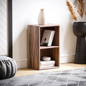 Oxford 2 Tier Cube Bookcase, Walnut Wooden Shelving Display Storage Unit Office Living Room Furniture