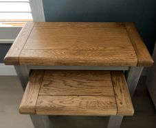 Harvey Norman Savanagh Oak Nest of 2 Lamp Tables Pebble Finish
