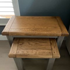 Harvey Norman Savanagh Oak Nest of 2 Lamp Tables Pebble Finish
