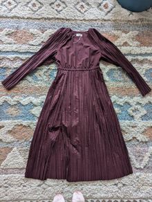 COS burgundy long sleeve pleated dress