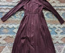 COS burgundy long sleeve pleated dress