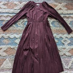 COS burgundy long sleeve pleated dress