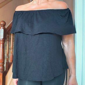 Black Open Shoulders Flare Top, size 12, NEW LOOK