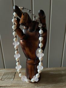 Noriko cultured pearl necklace with sterling silver and pink crystal beads new