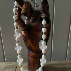 Noriko cultured pearl necklace with sterling silver and pink crystal beads new