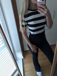 top womens , Top Women, t-shirt  , black and white, short striped T-shirt Basic