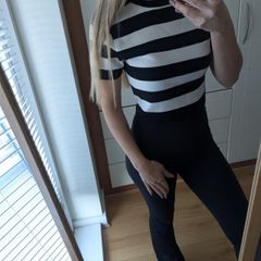 top womens , Top Women, t-shirt  , black and white, short striped T-shirt Basic