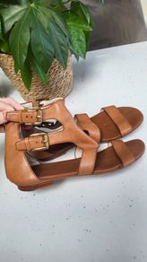 MICHAEL KORS tan gladiator sandals with gold zip Sz 7 UK