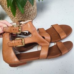 MICHAEL KORS tan gladiator sandals with gold zip Sz 7 UK