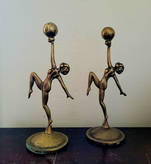 Art deco pair of brass ladies